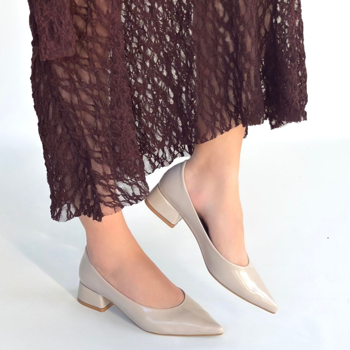 Ferla Kadın Bej Rugan Topuklu Ayakkabı