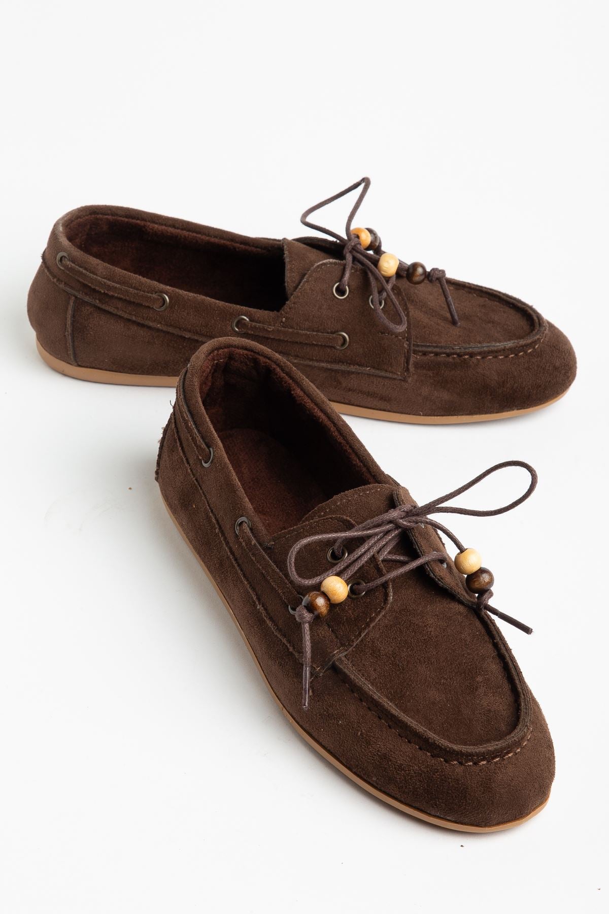 Torene Kadın Kahve Süet Boncuk İpli Loafer Ayakkabı