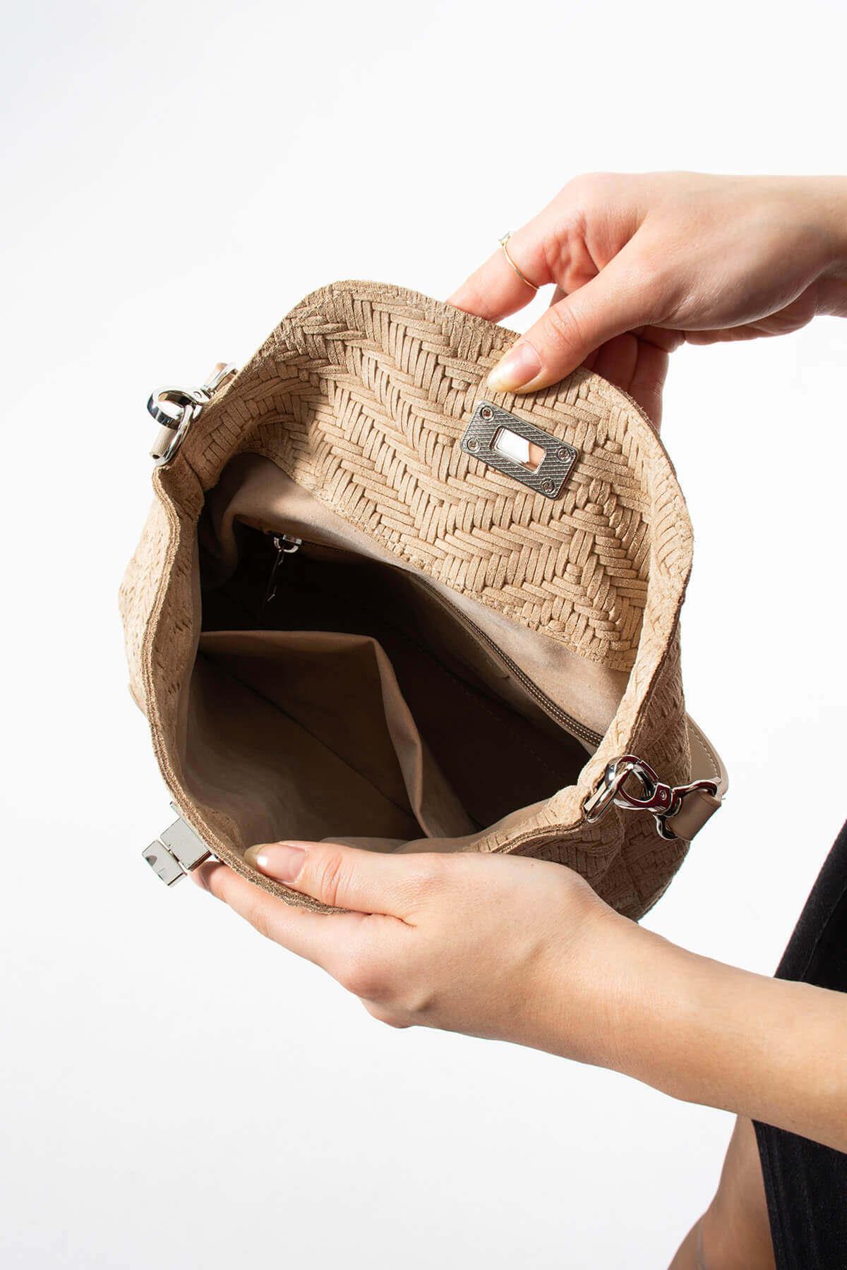 GAIREA Hakiki Süet Deri Kadın Omuz Çantası