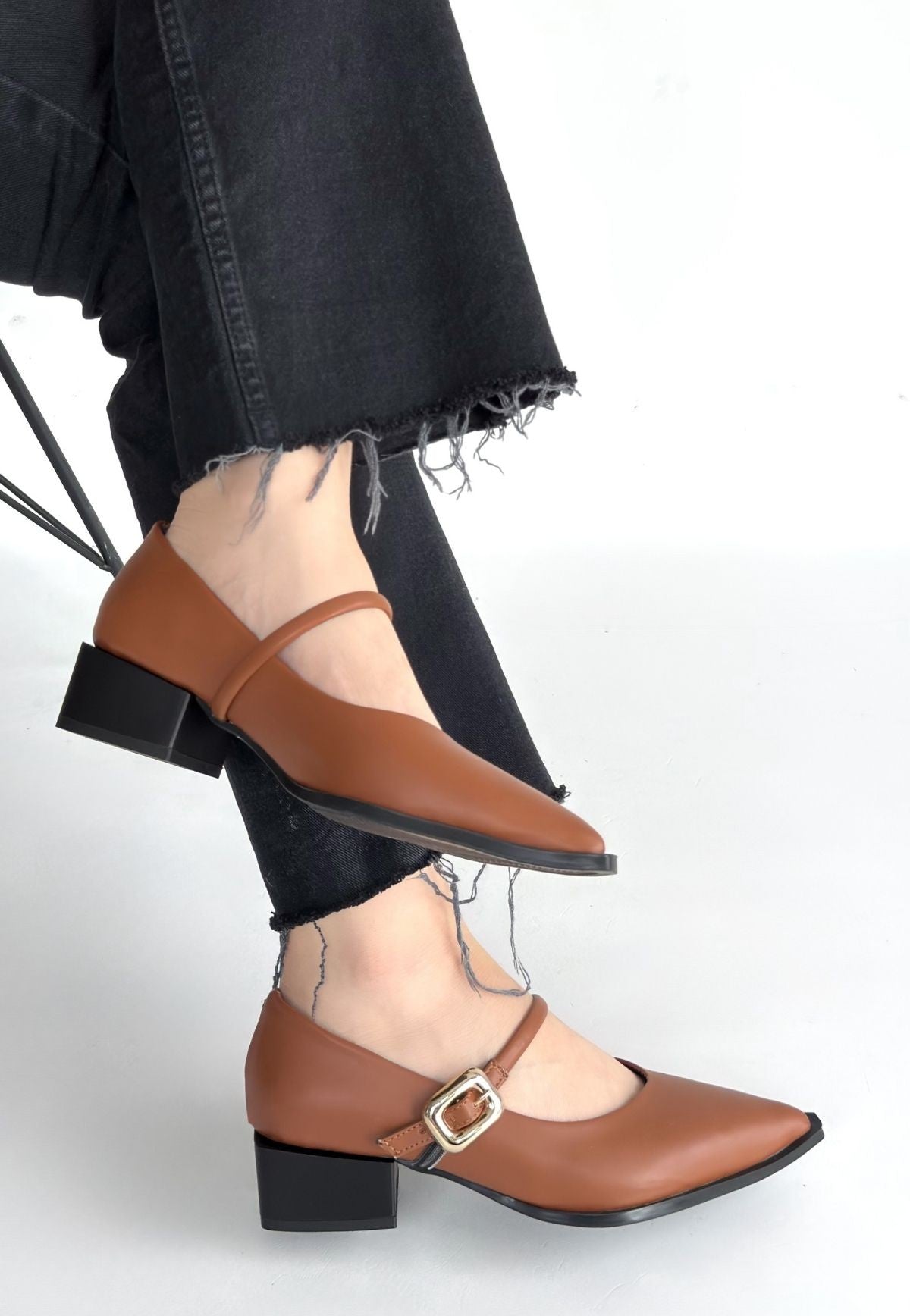 Galye Kadın Taba Kemerli Topuklu Ayakkabı