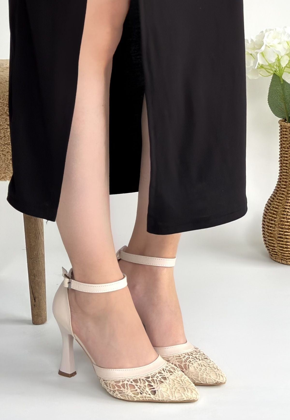 Hejja Kadın Bej Tül Detaylı Topuklu Ayakkabı