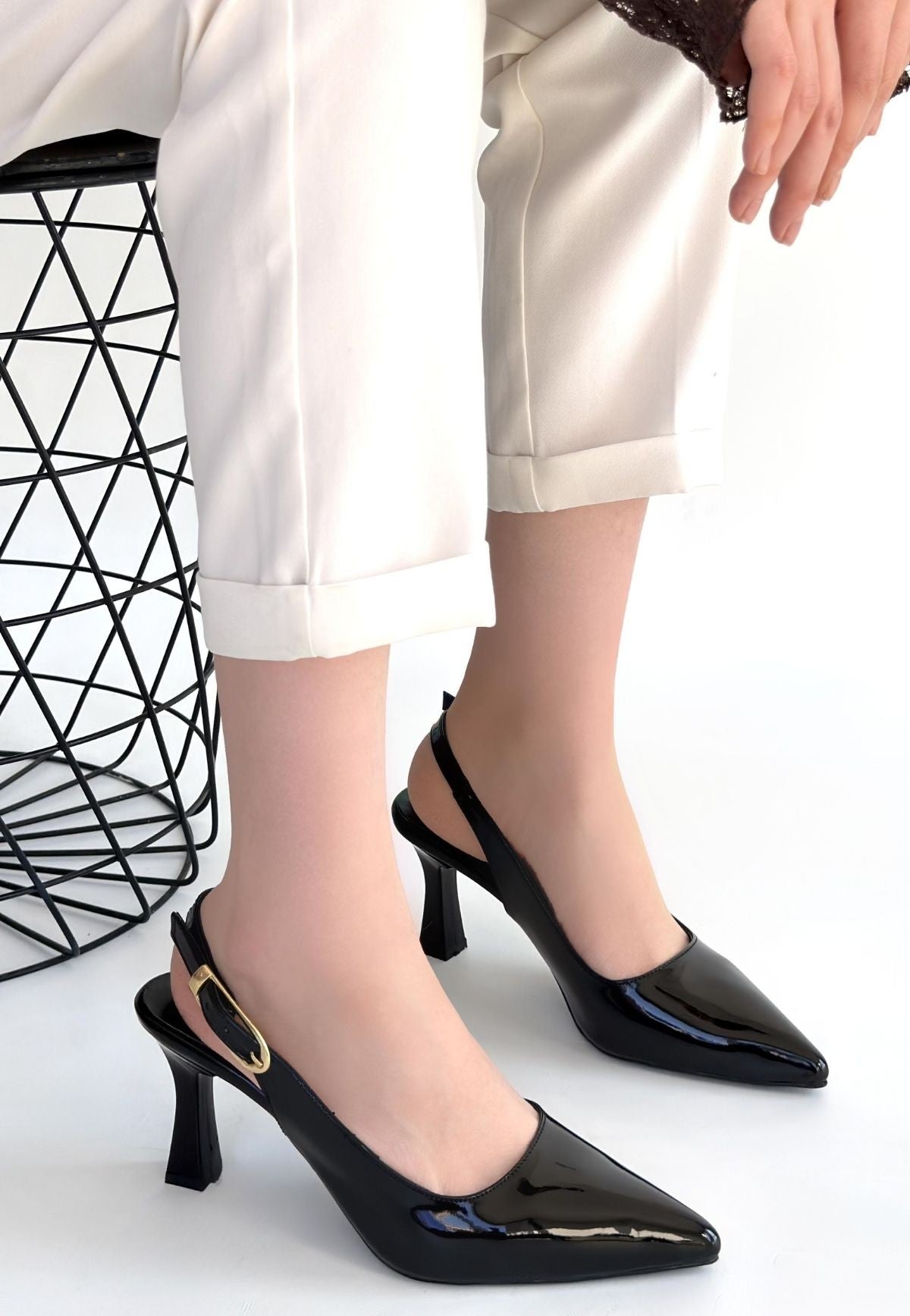 Hies Kadın Siyah Rugan Topuklu Ayakkabı