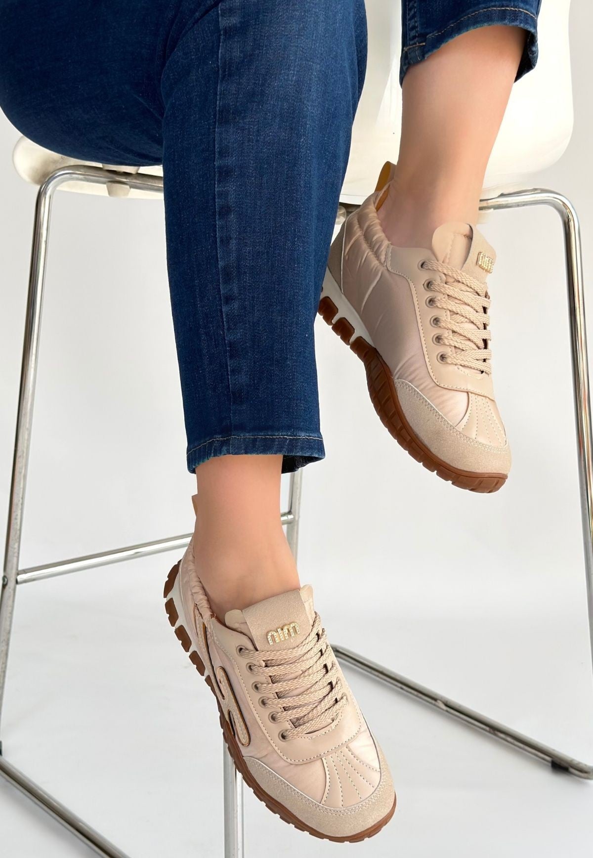 Huer Bej Nubuk Bağcıklı Spor Ayakkabı