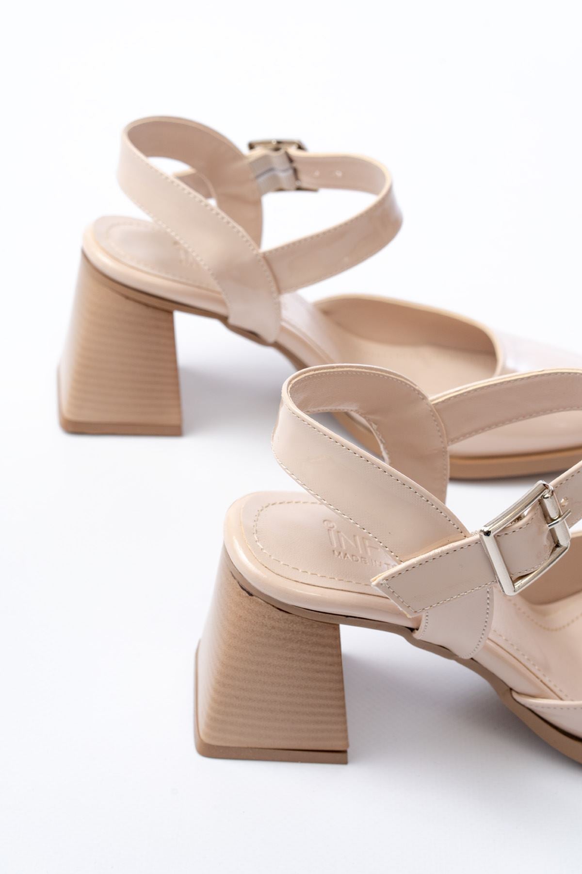 Gruone Bej Rugan Günlük Arkası Açık Topuklu Ayakkabı