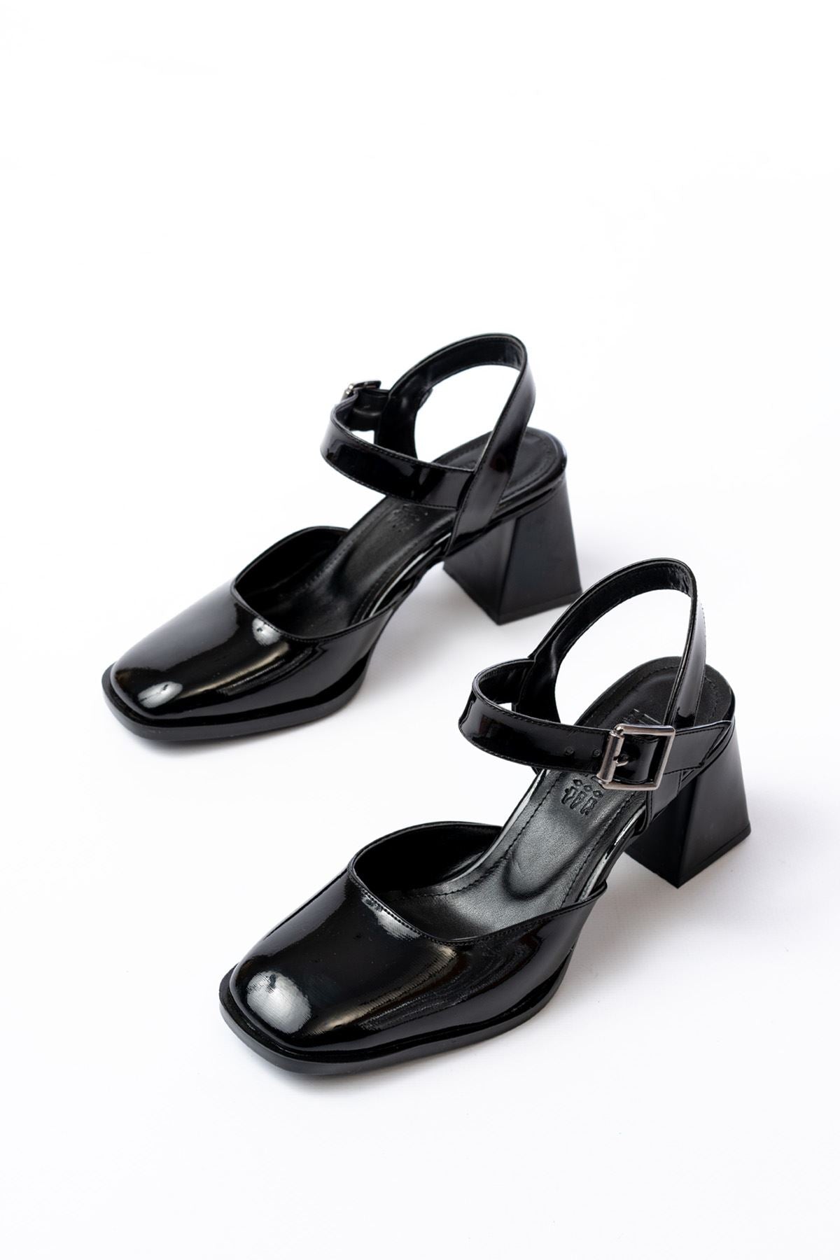 Gruone Siyah Rugan Günlük Arkası Açık Topuklu Ayakkabı
