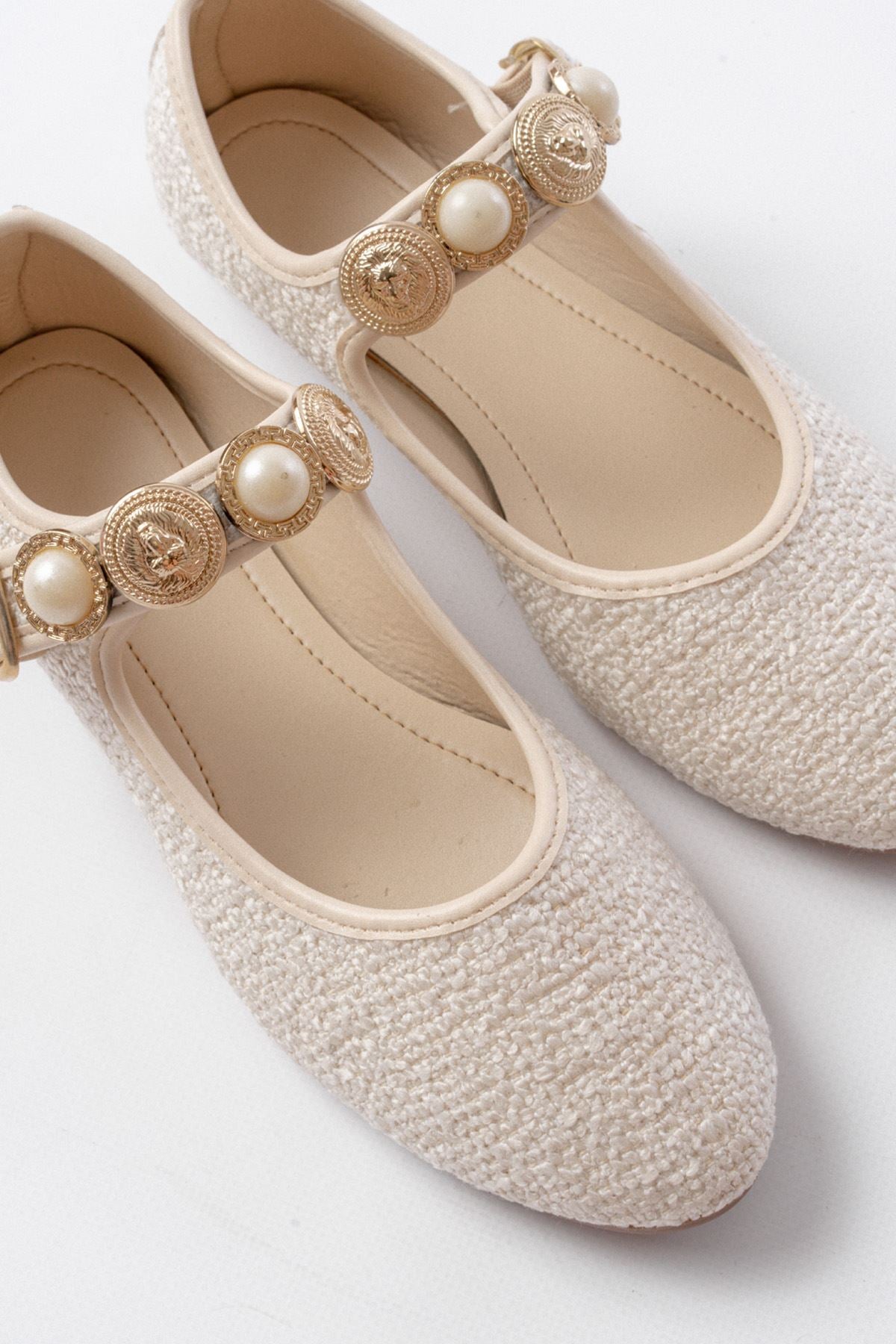 Gleras Bej Havlu Desenli Baret Tokalı Günlük Babet Ayakkabı