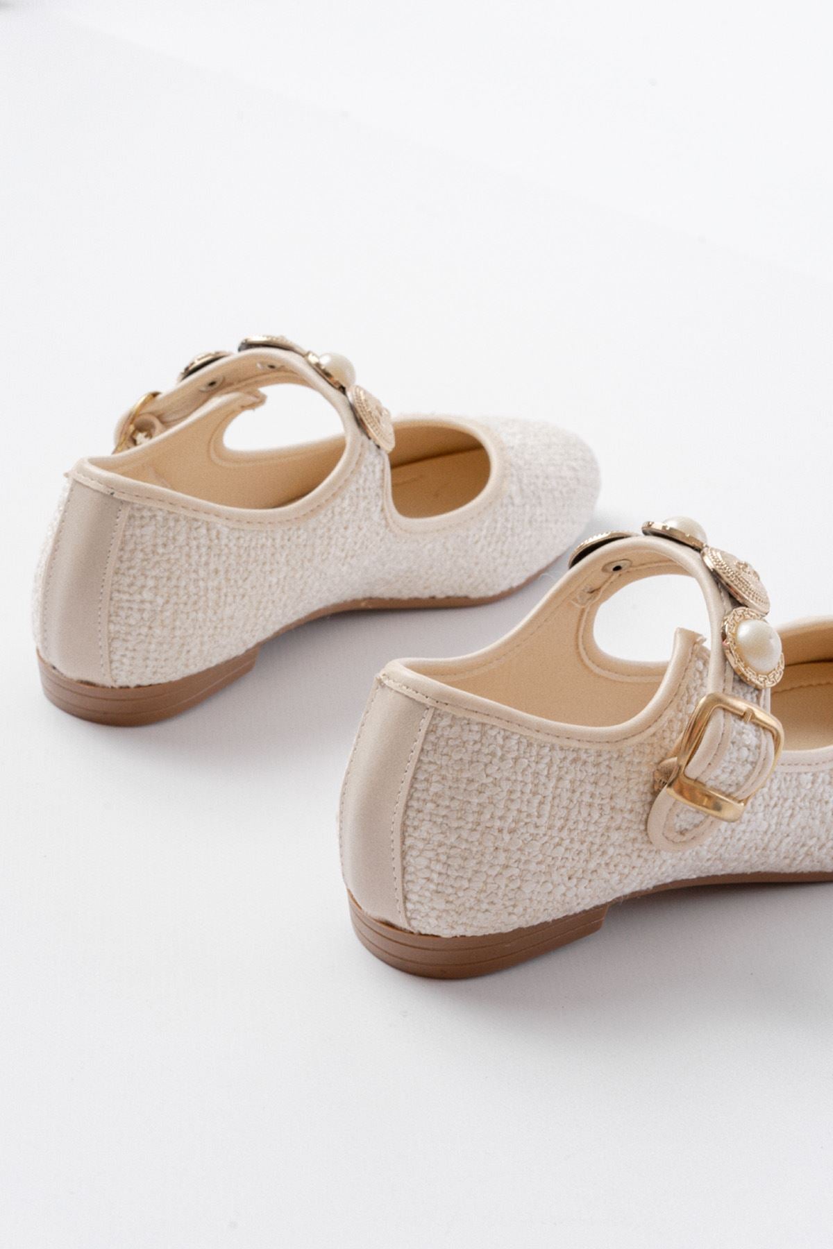 Gleras Bej Havlu Desenli Baret Tokalı Günlük Babet Ayakkabı