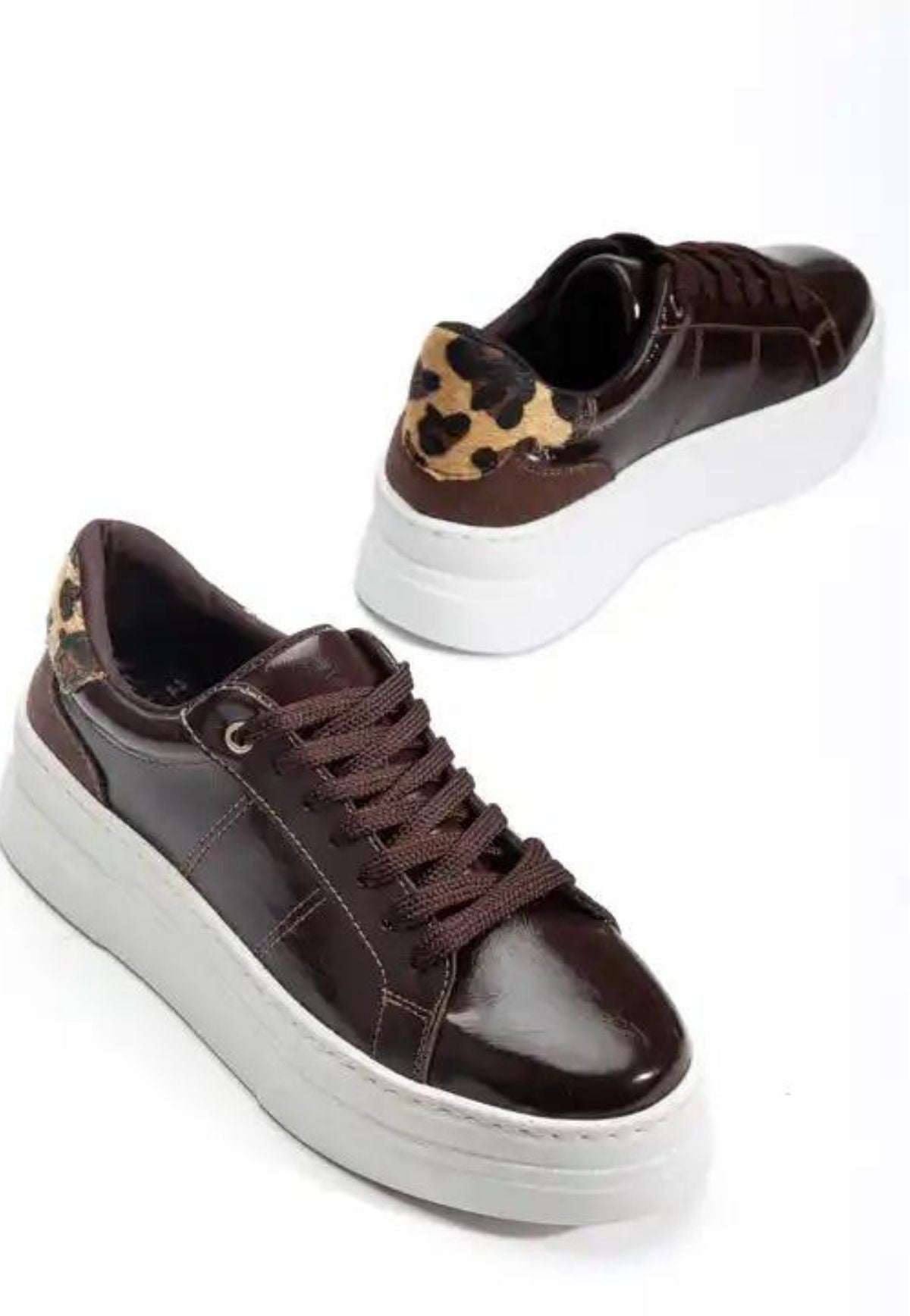 Jetan Kadın Kahverengi Rugan Bağcıklı Spor Ayakkabı