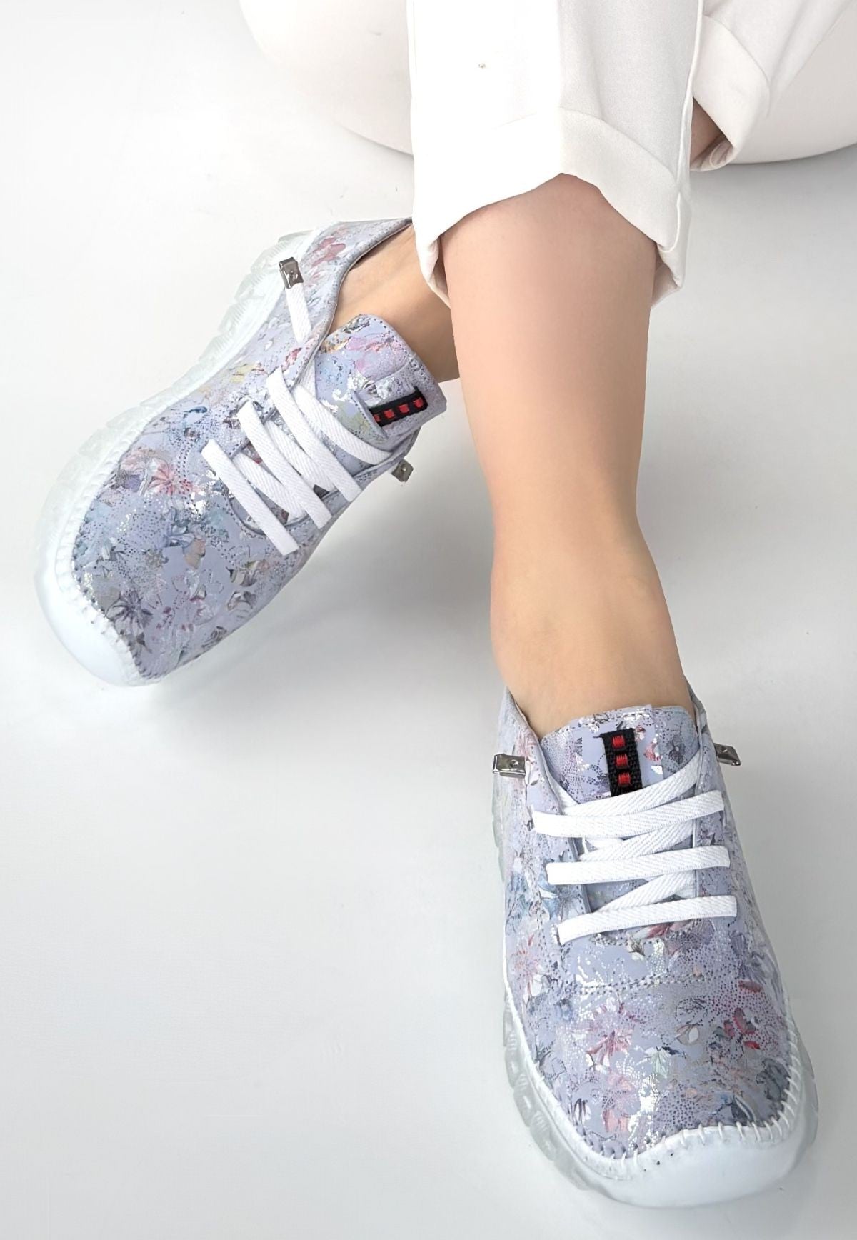 Jiten Kadın Lila Desenli Hakiki Deri Bağcıklı Spor Ayakkabı