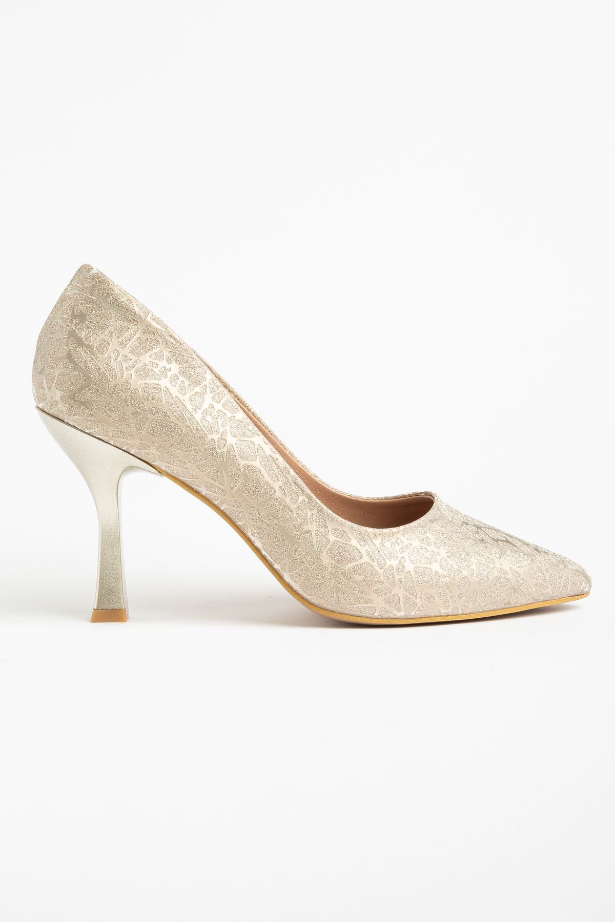 Aseng Gold Ağaç Kabuğu Desenli Kadın Topuklu Stiletto Ayakkabı