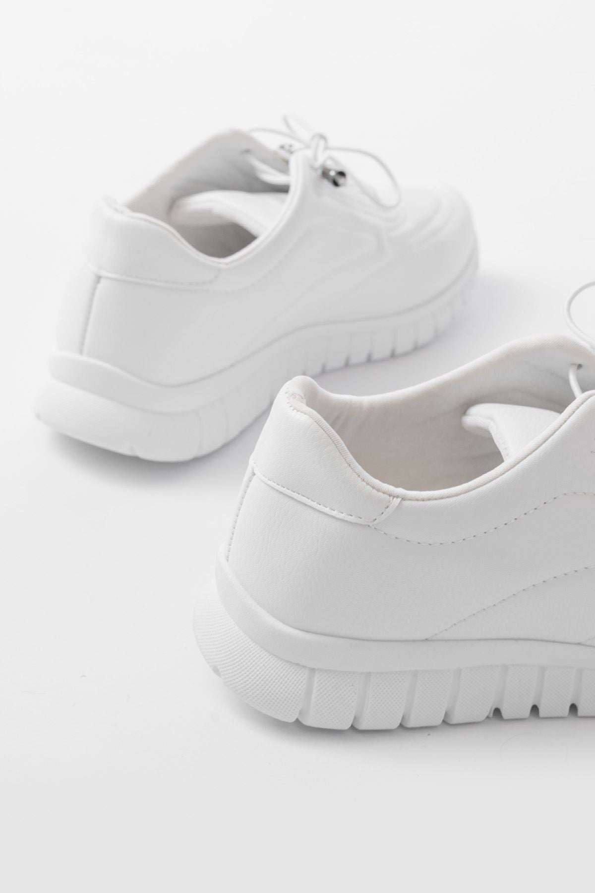 Nangase Beyaz Bağcıklı Desenli Günlük Spor Ayakkabı