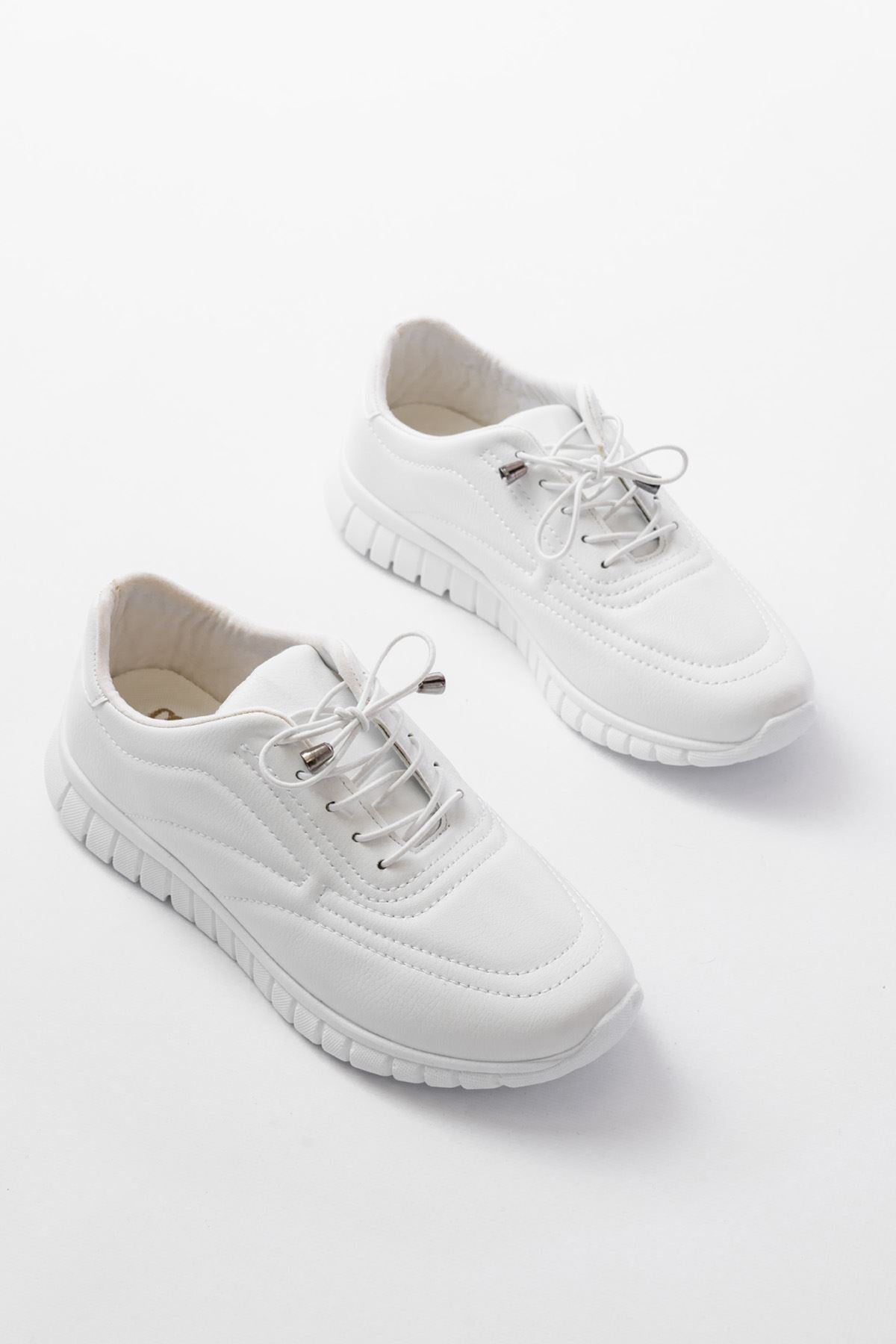 Nangase Beyaz Bağcıklı Desenli Günlük Spor Ayakkabı