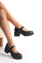 Defsin Siyah Kırışık Rugan Tokalı Yüksek Tabanlı Loafer Ayakkabı