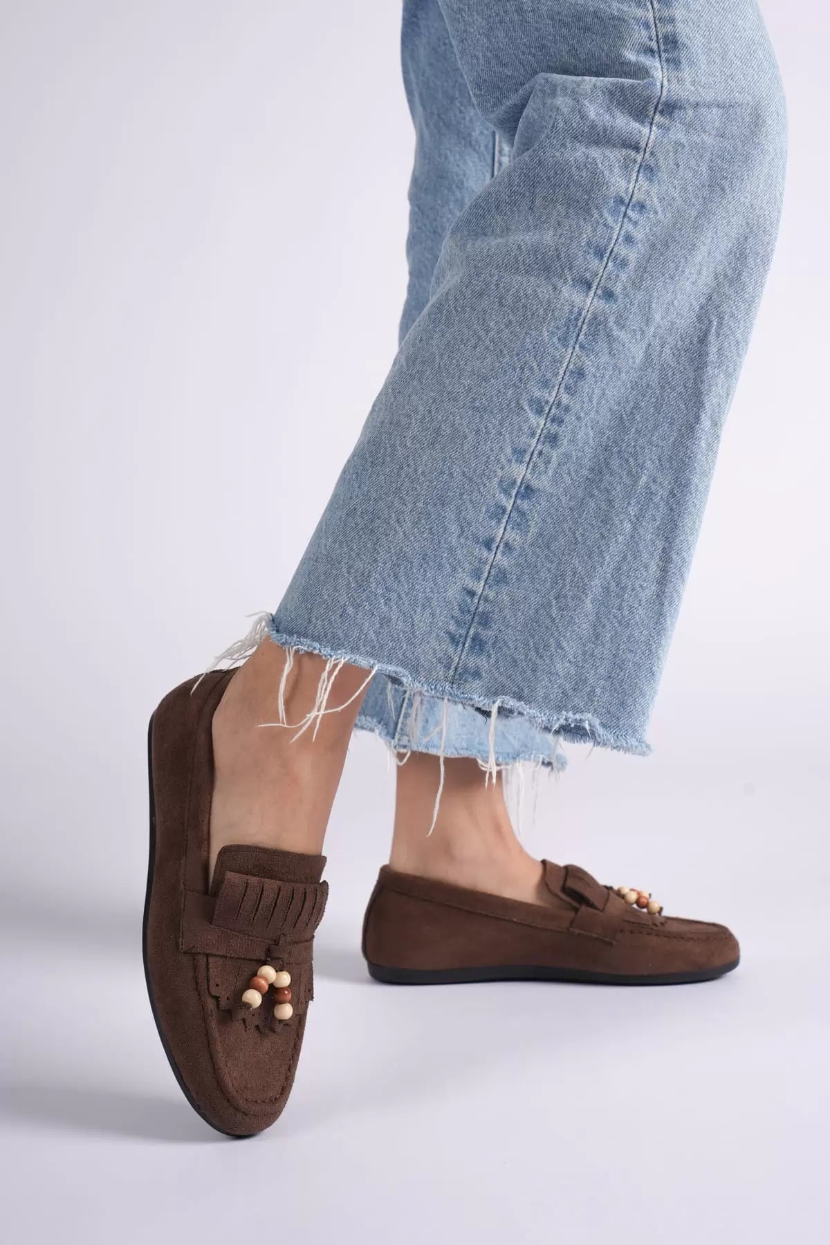 Lunira Kadın Siyah Süet Boncuk Detaylı Loafer Ayakkabı