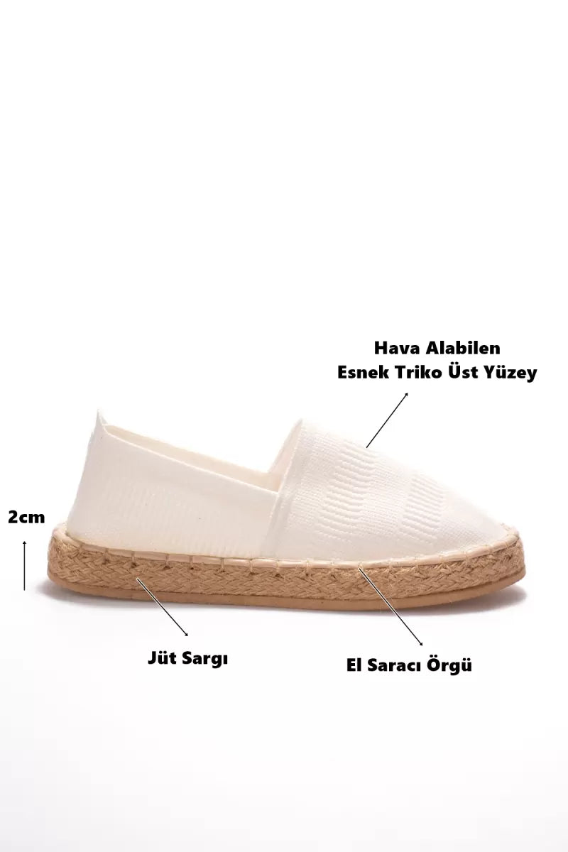 Plovdi Kadın Beyaz Triko Jüt Sargı Hasır Taban Espadril