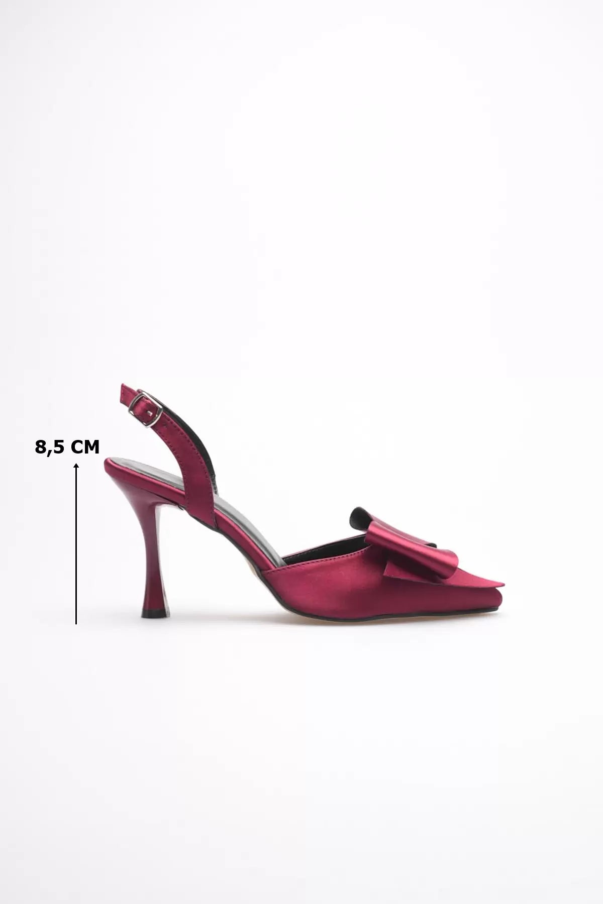 Fioren Kadın Bordo Fiyonklu Saten Slingback Topuklu Ayakkabı