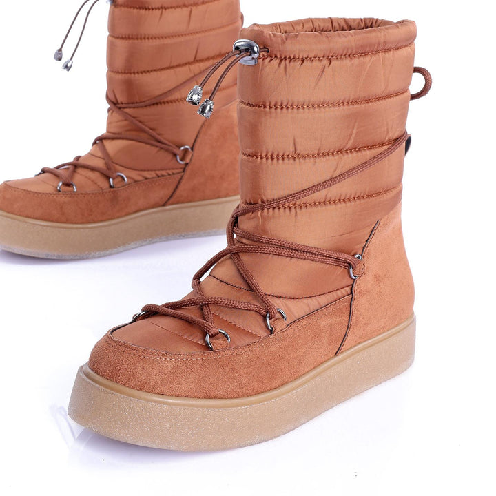 Lauren Kadın Paraşüt Kumaş Kalın Tabanlı Camel Kar Botu
