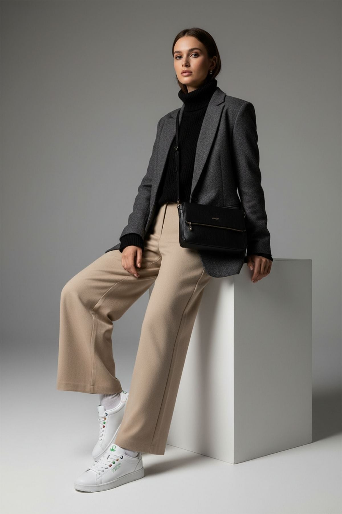 Benetton Sherly Kadın Siyah Beyaz Spor Ayakkabı BNI-10060