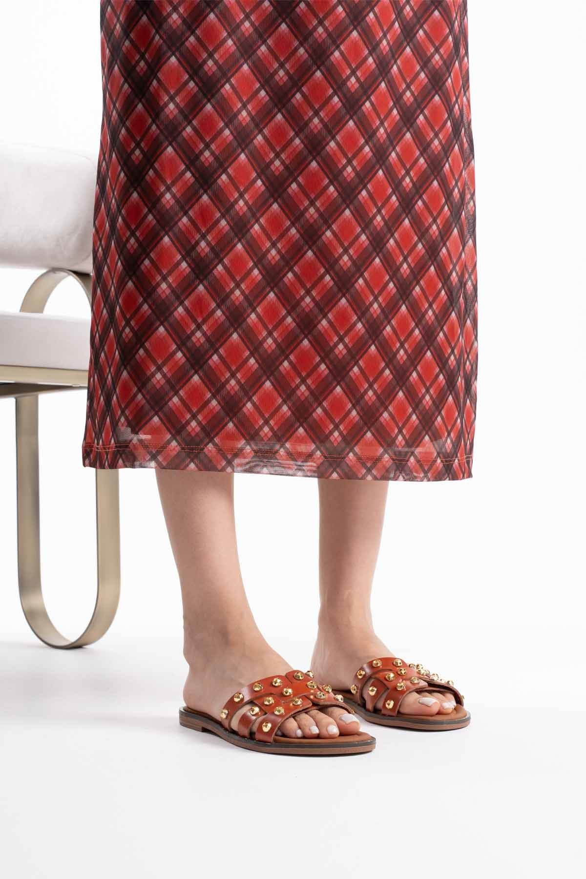 Loose Kadın Hakiki Deri Kiremit Terlik