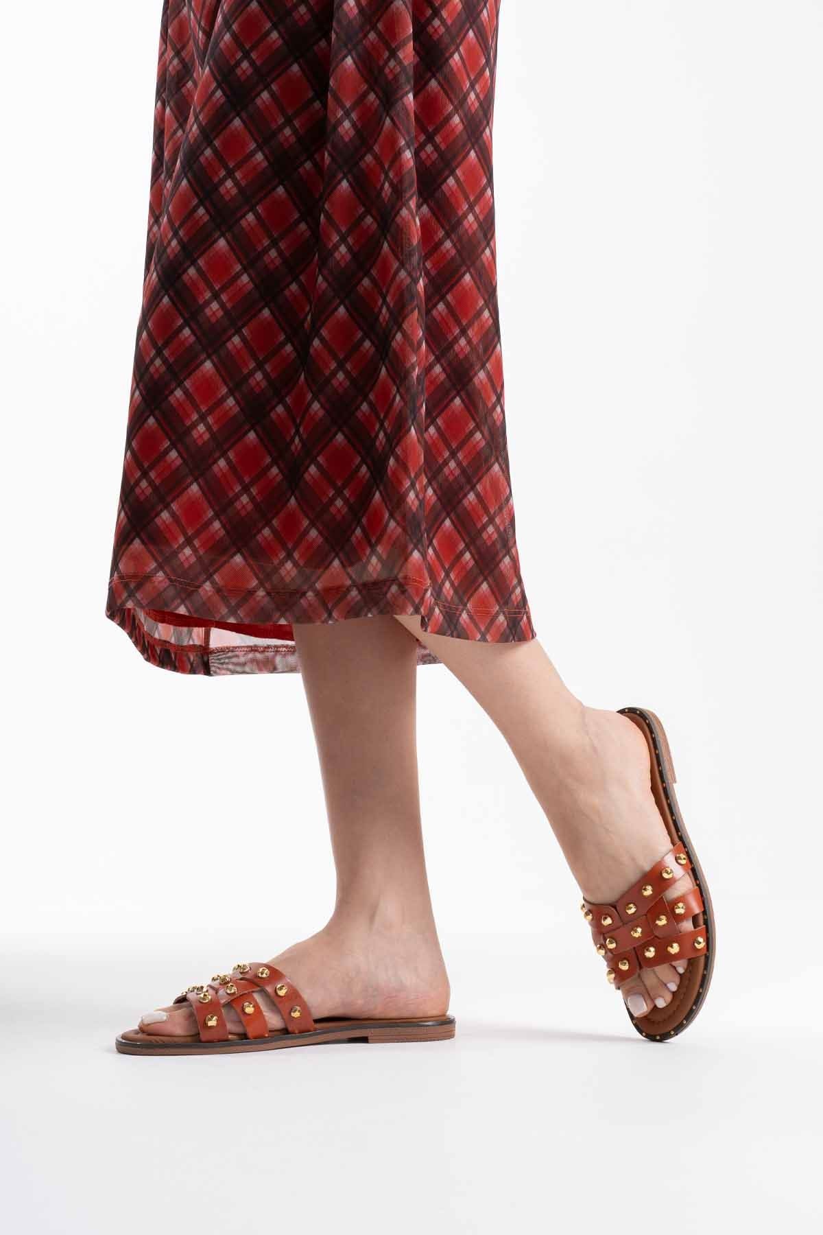 Loose Kadın Hakiki Deri Kiremit Terlik