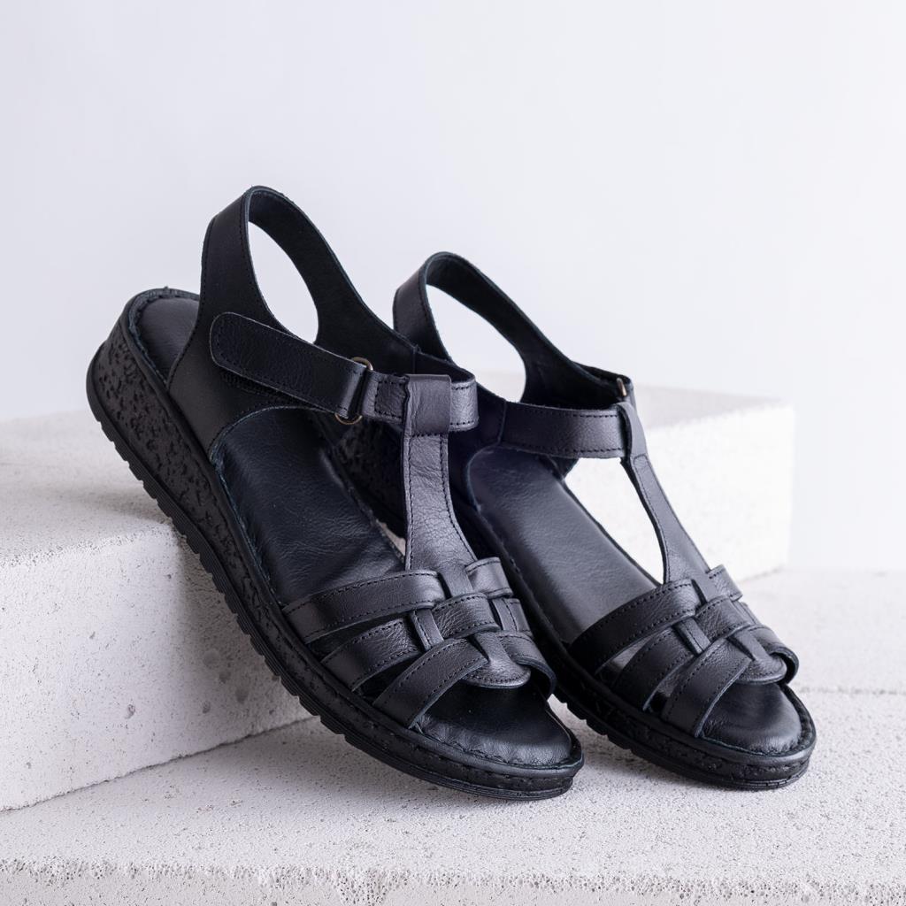 Lorado Siyah Hakiki Deri Kadın Sandalet