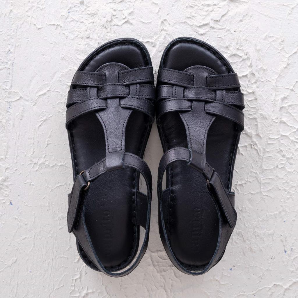 Lorado Siyah Hakiki Deri Kadın Sandalet