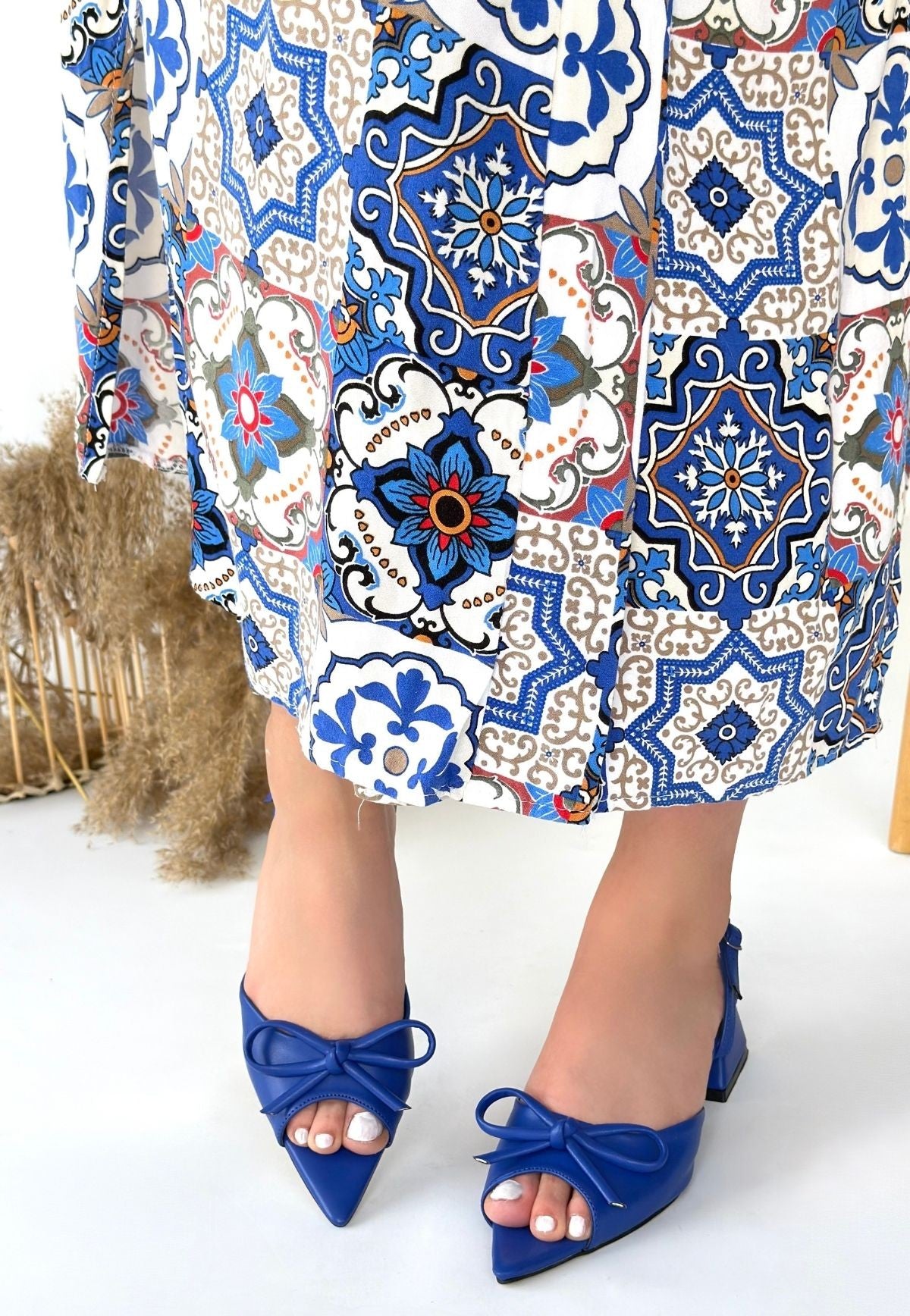 Lotta Kadın Mavi Fiyonklu Kısa Topuklu Ayakkabı