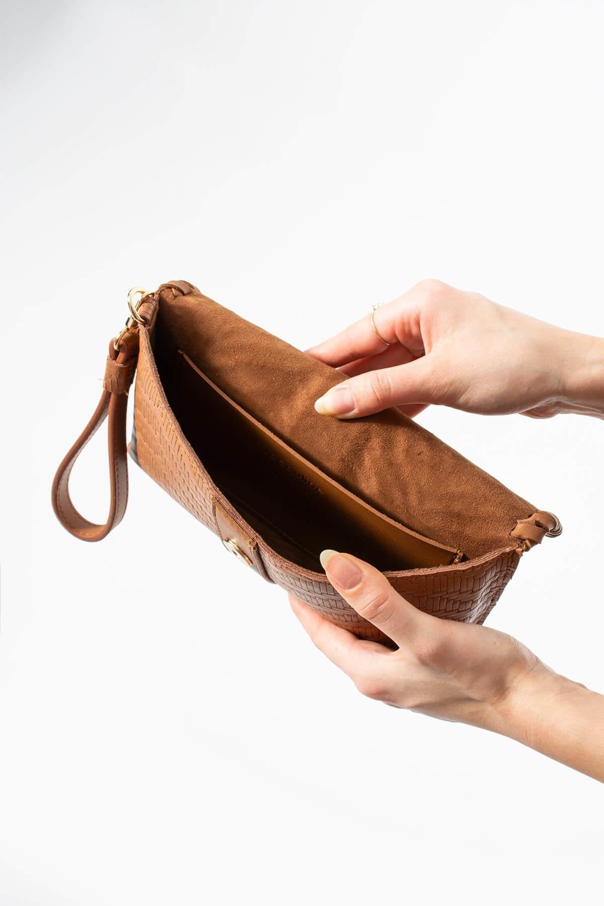 LUNARA-N Hakiki Süet Deri Kadın Portföy & Clutch Çanta