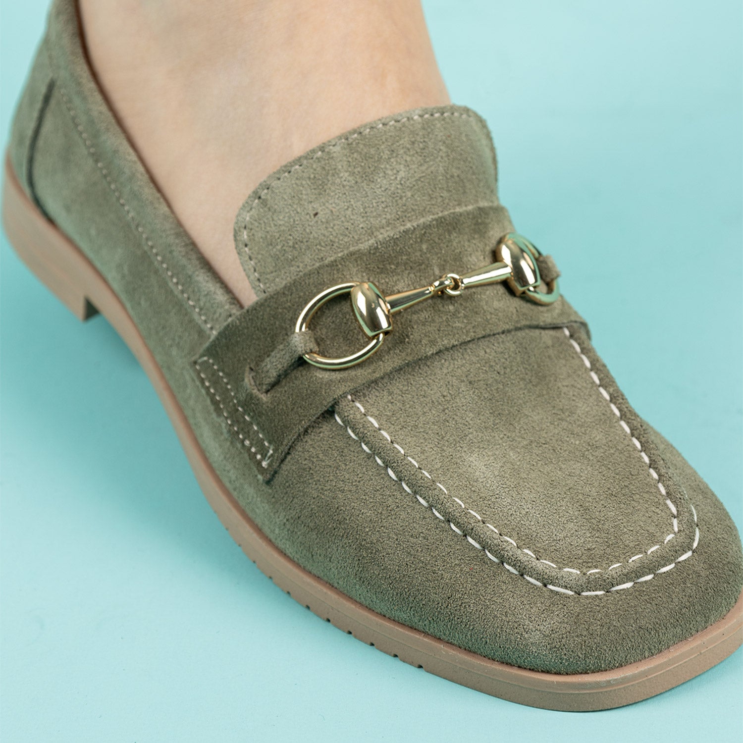 Malik Kadın Tokalı Süet Haki Loafer Ayakkabı