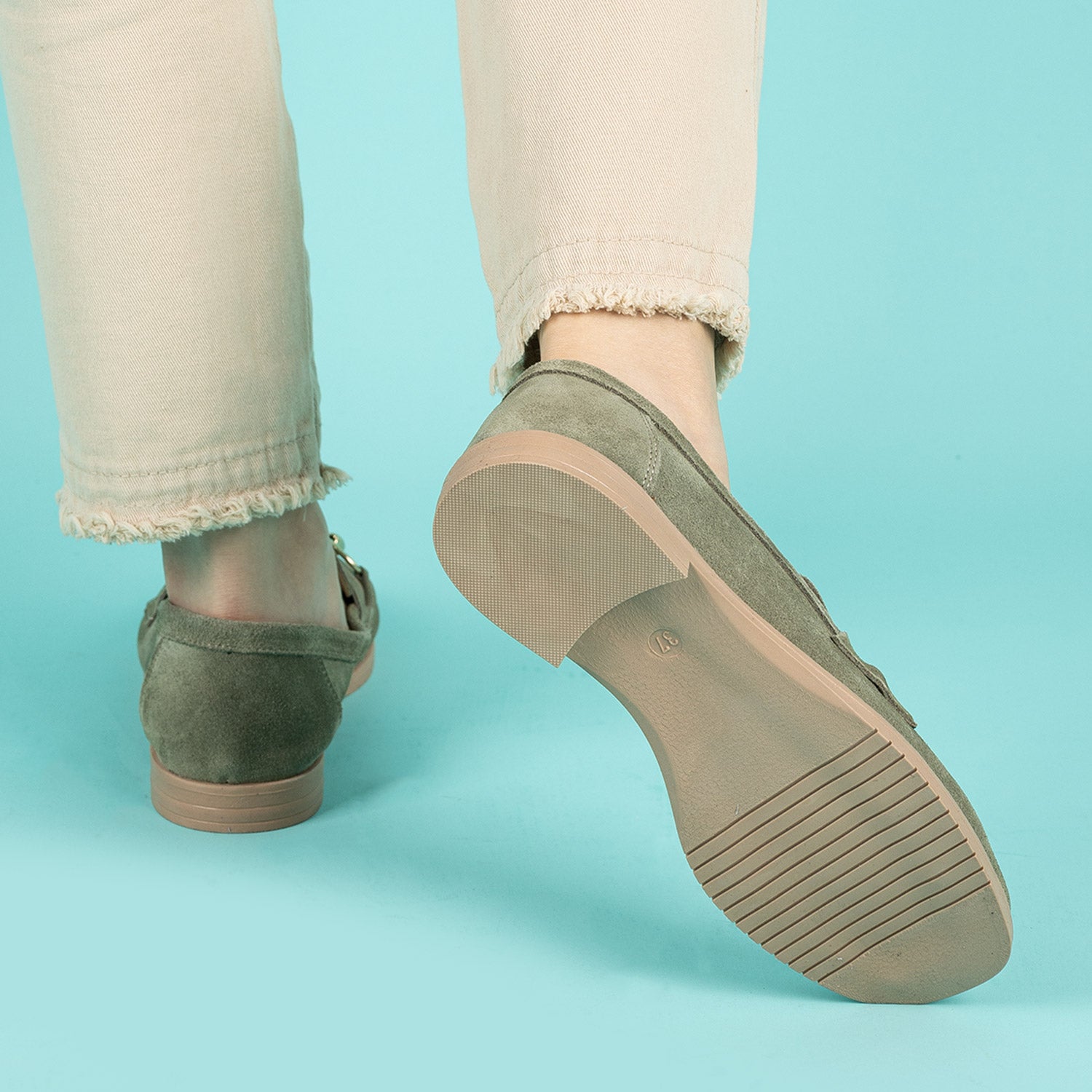 Malik Kadın Tokalı Süet Haki Loafer Ayakkabı