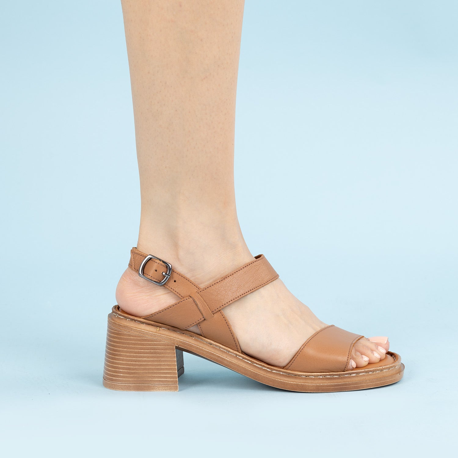 Mavel Kadın Hakiki Deri Taba Kalın Topuklu Ayakkabı