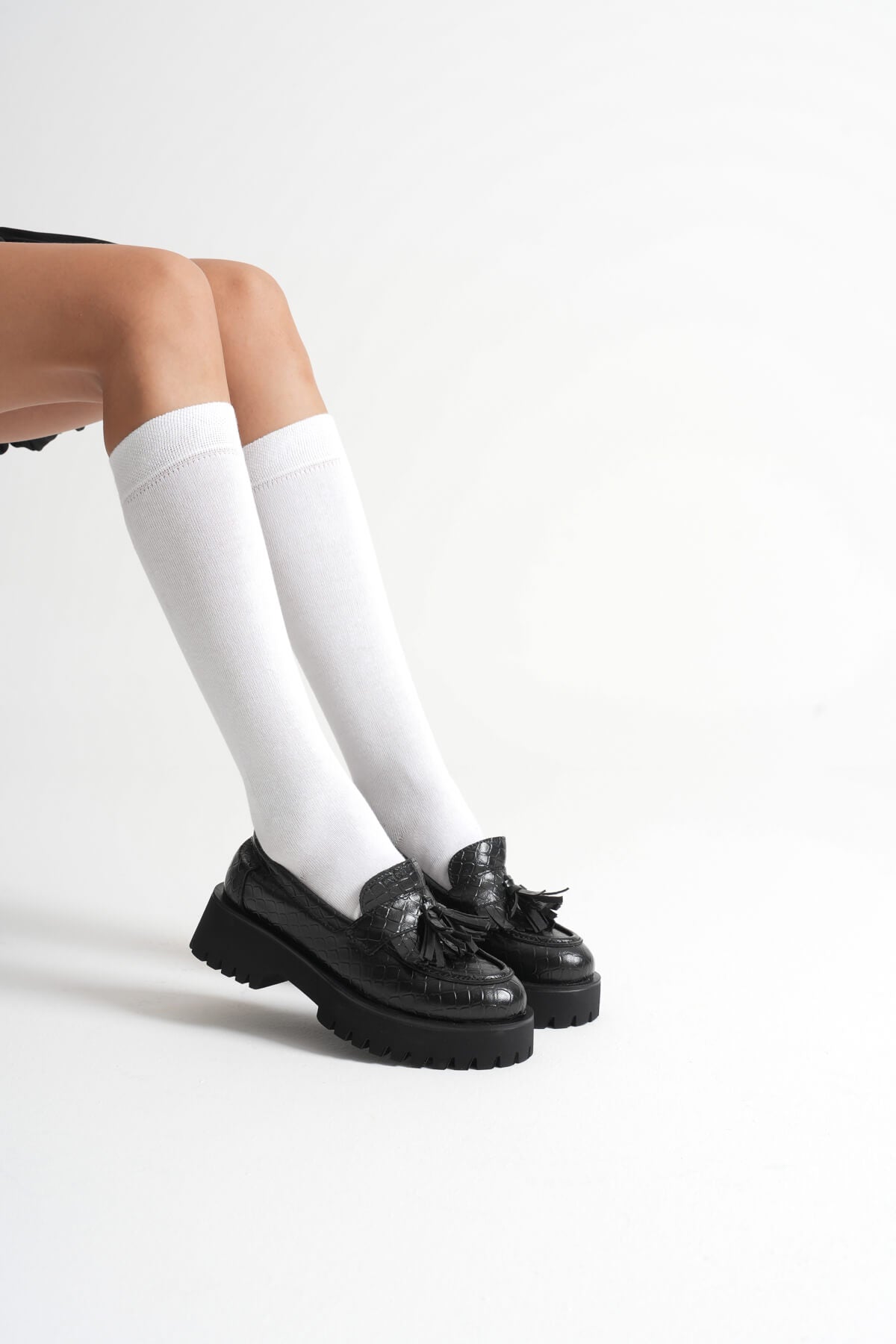 Mina Kadın Siyah Kroko Baskılı Loafer Ayakkabı