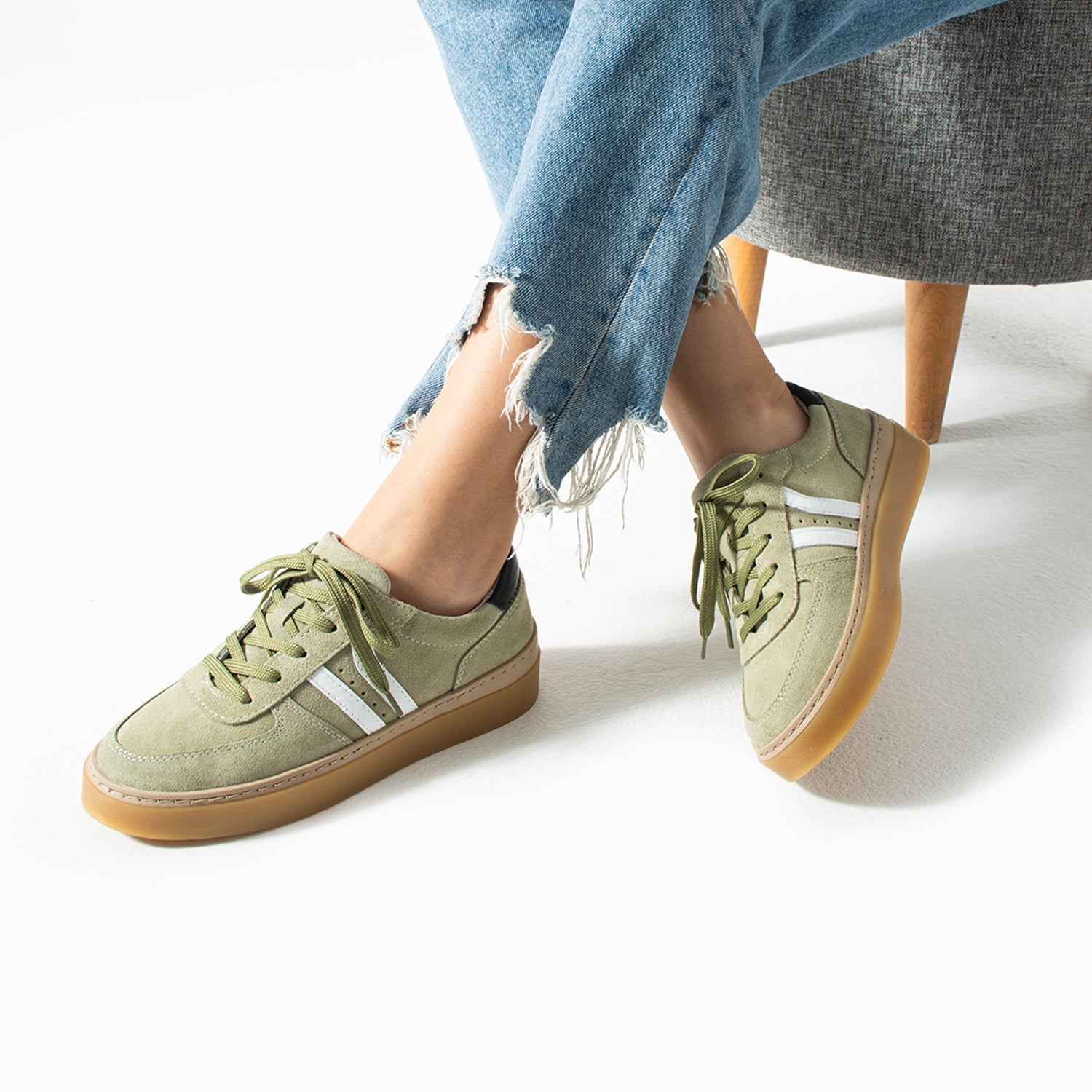 Moneas Kadın Hakiki Süet Deri Yeşil Spor Ayakkabı