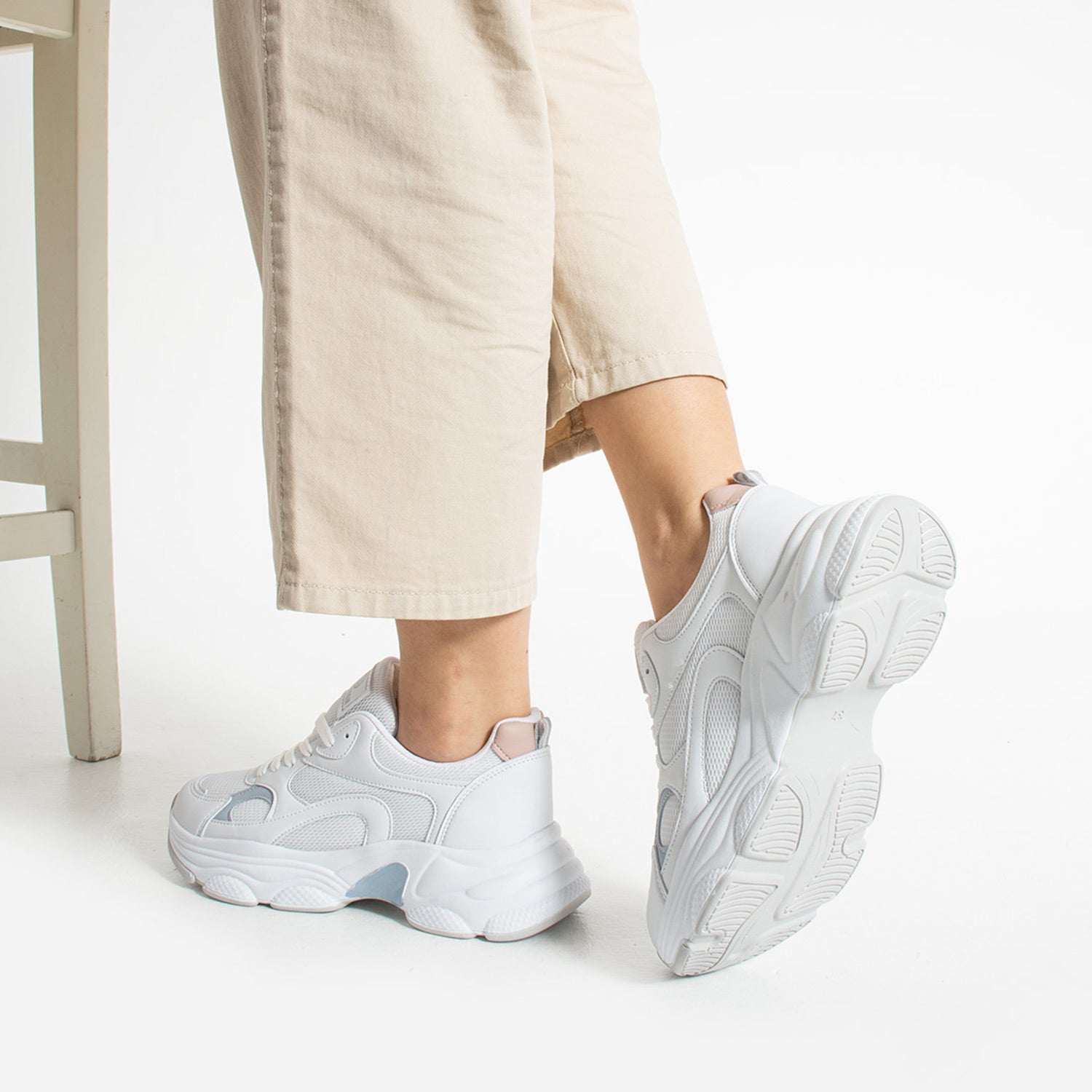 Nagen Kadın Beyaz Mavi Pudra Günlük Spor Ayakkabı