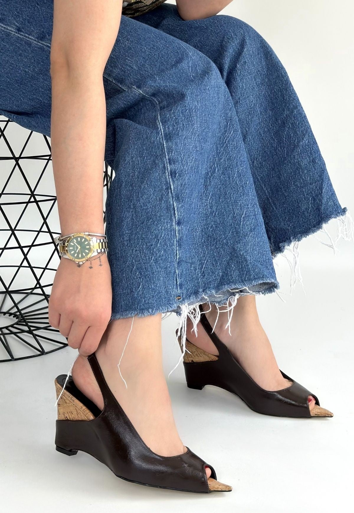 Nemba Kahverengi Rugan Dolgu Topuk Ayakkabı