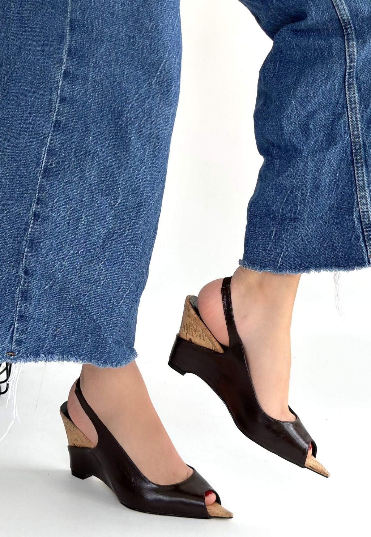 Nemba Kahverengi Rugan Dolgu Topuk Ayakkabı