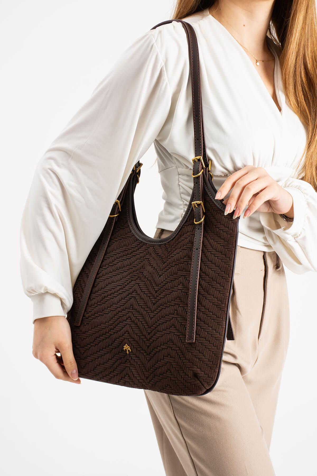 NEVRA-N Kadın Hakiki Süet Deri Omuz Çantası