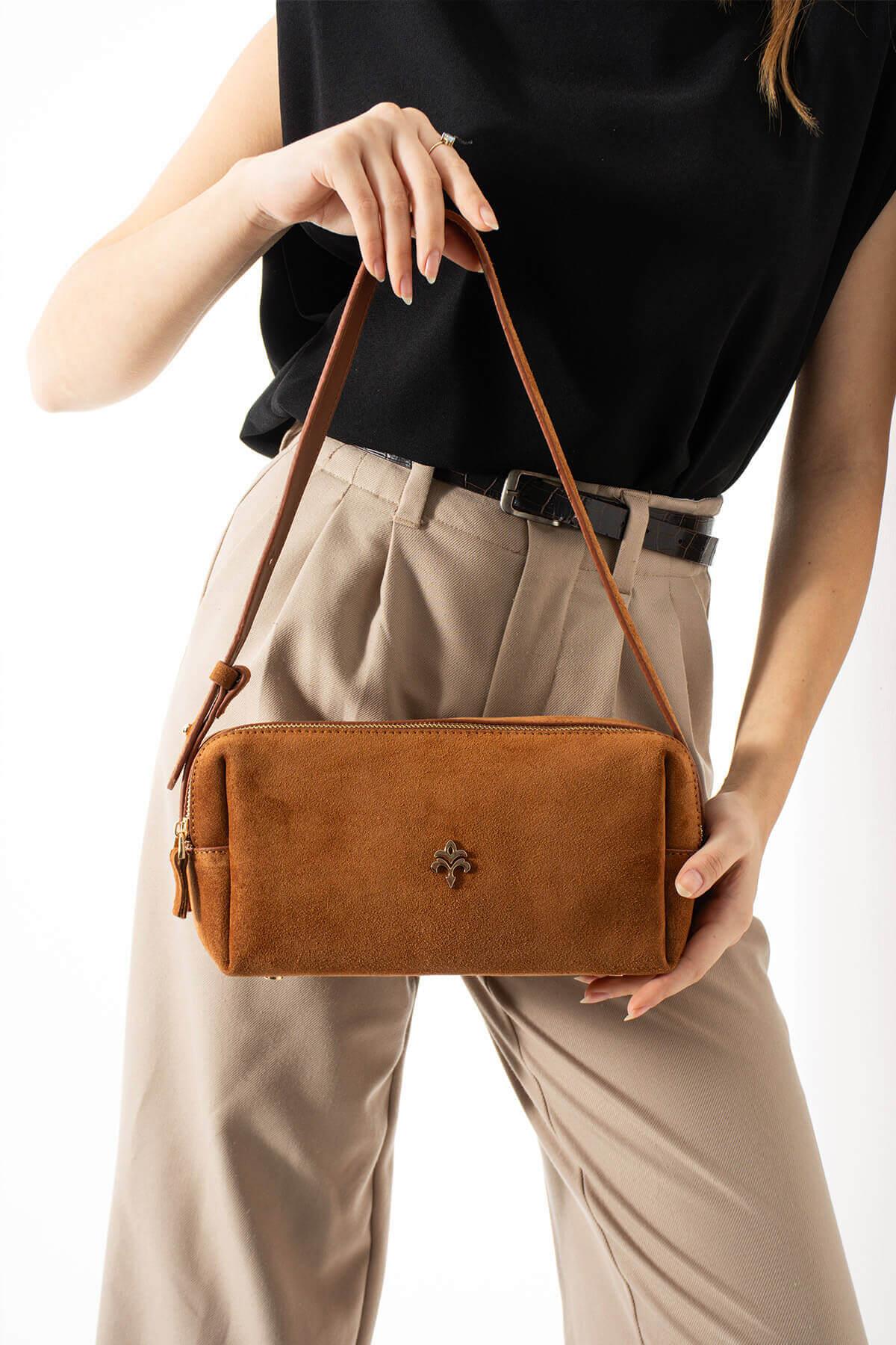 NIREYA Hakiki Süet Deri Kadın Omuz Çantası