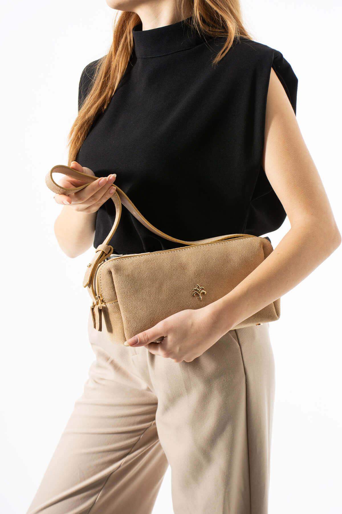 NIREYA Hakiki Süet Deri Kadın Omuz Çantası