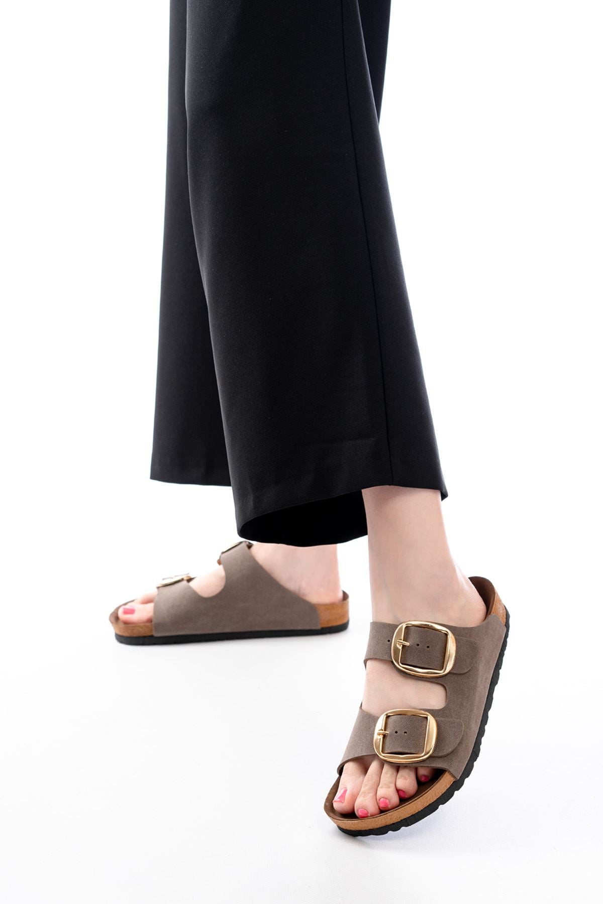 Janye Kadın Vizon Süet Çift Tokalı Terlik