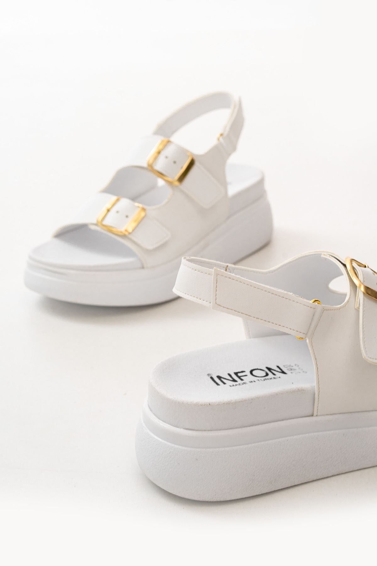Pallani Beyaz Dolgu Topuk Kadın Sandalet