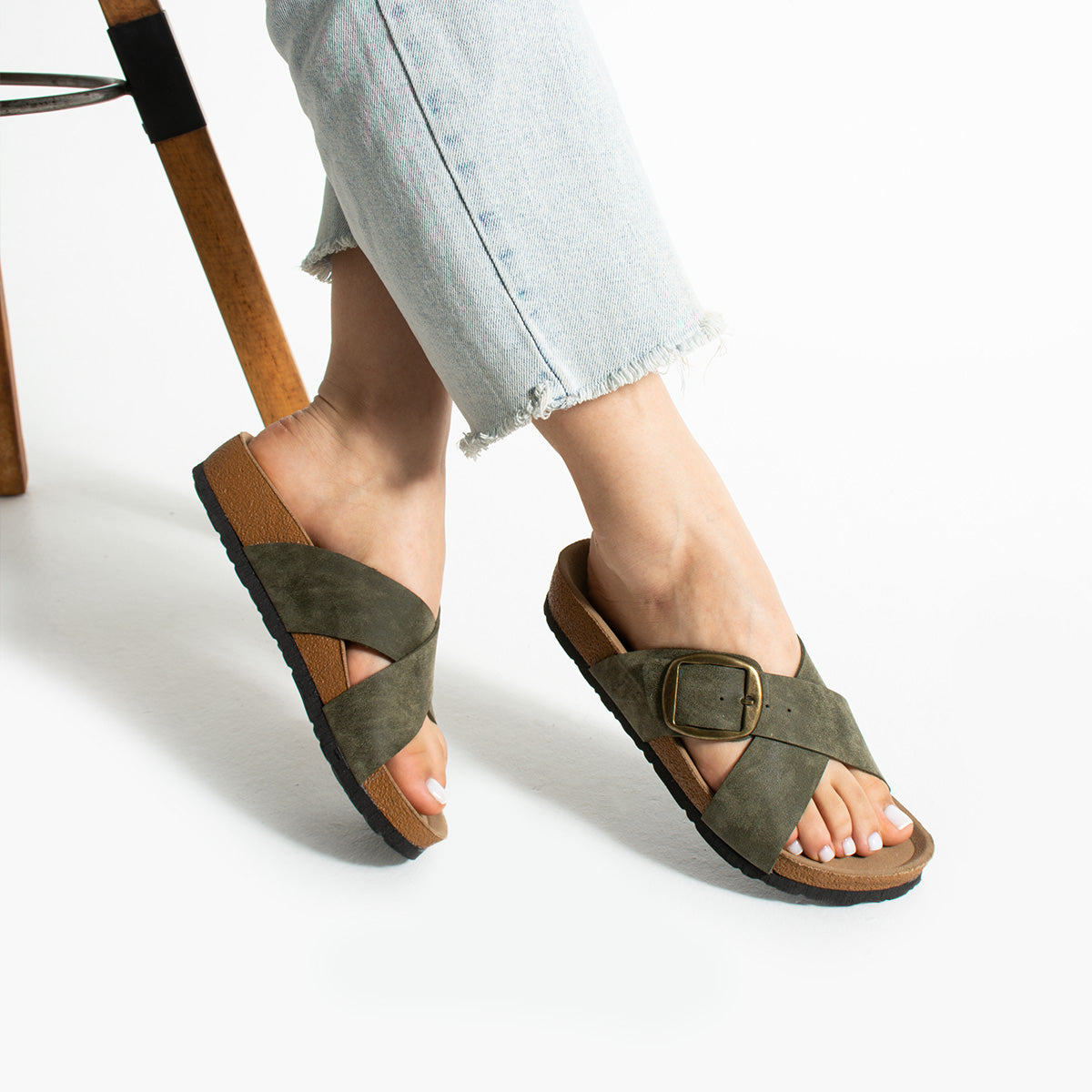 Pierre Cardin Calla Kadın Haki Mantar Taban Terlik