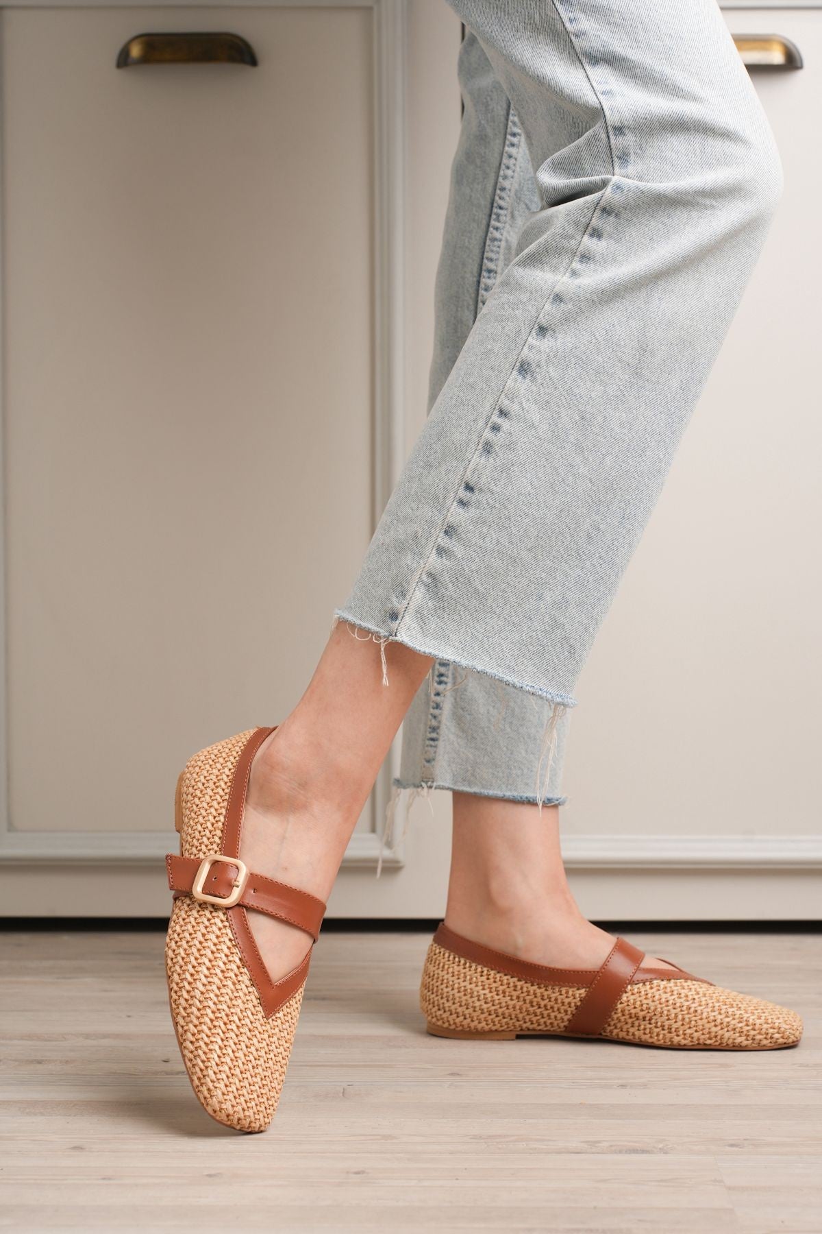 Ponti Taba Cilt Hasır Detaylı Babet Ayakkabı