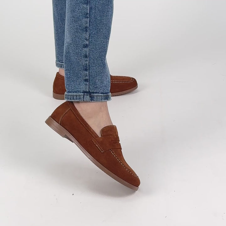 Monk Kadın Süet Taba Loafer Ayakkabı