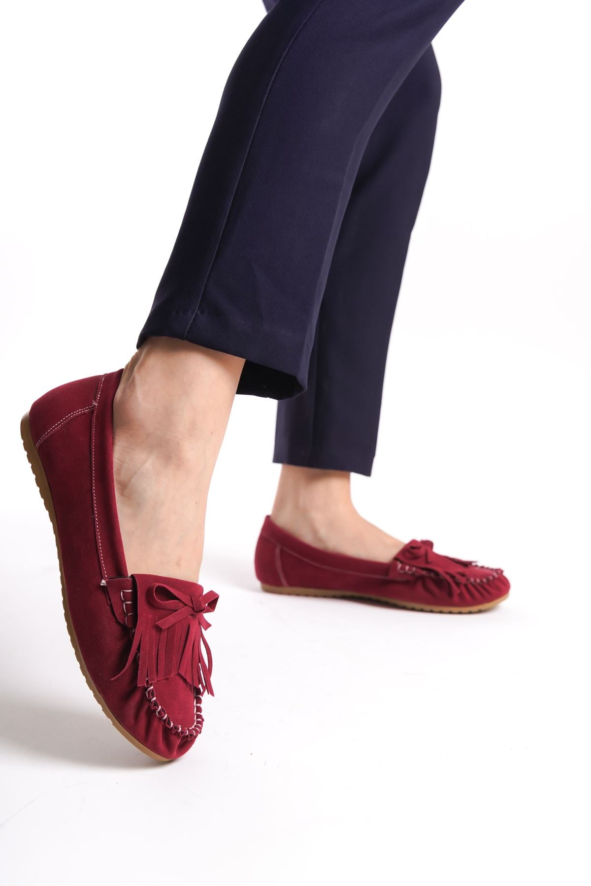 Cannis Bordo Süet Püsküllü Günlük Kadın Babet