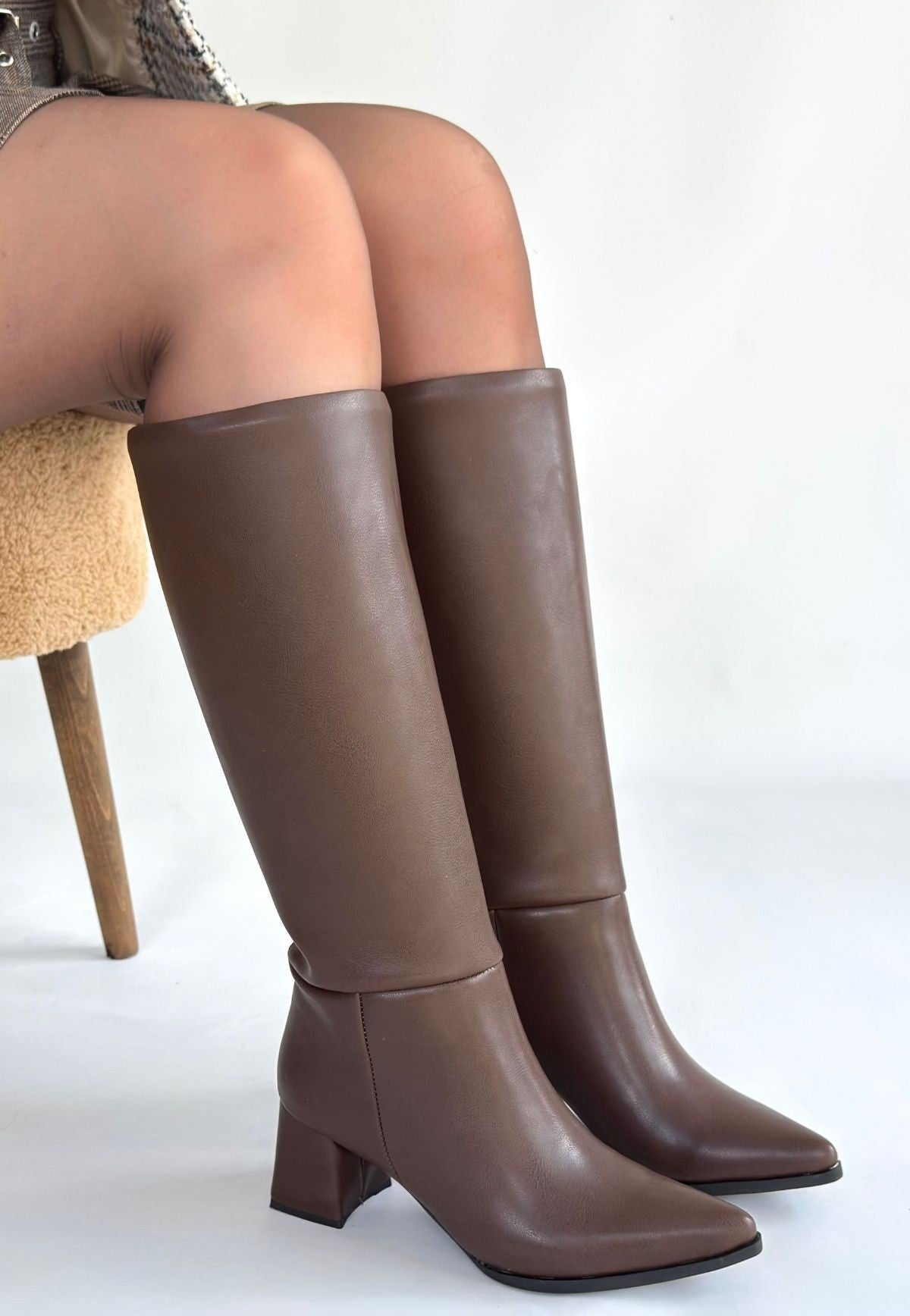 Roksa Acı Kahve Kadın Topuklu Çizme