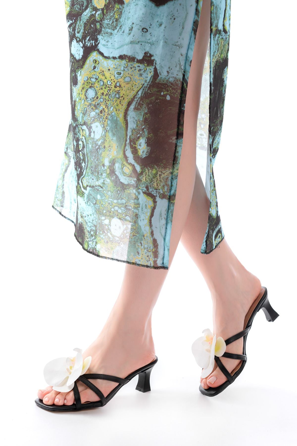 Felis Kadın Siyah Orkide Detaylı Topuklu Terlik