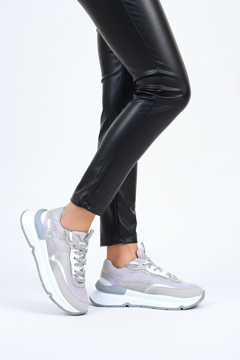 Aleh Kadın Gri Çift Bağcıklı Spor Ayakkabı