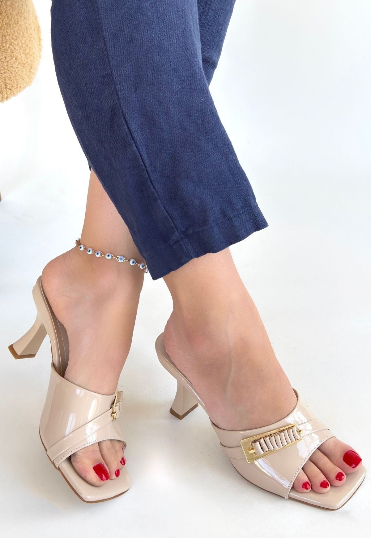 Sief Kadın Bej Rugan Topuklu Terlik