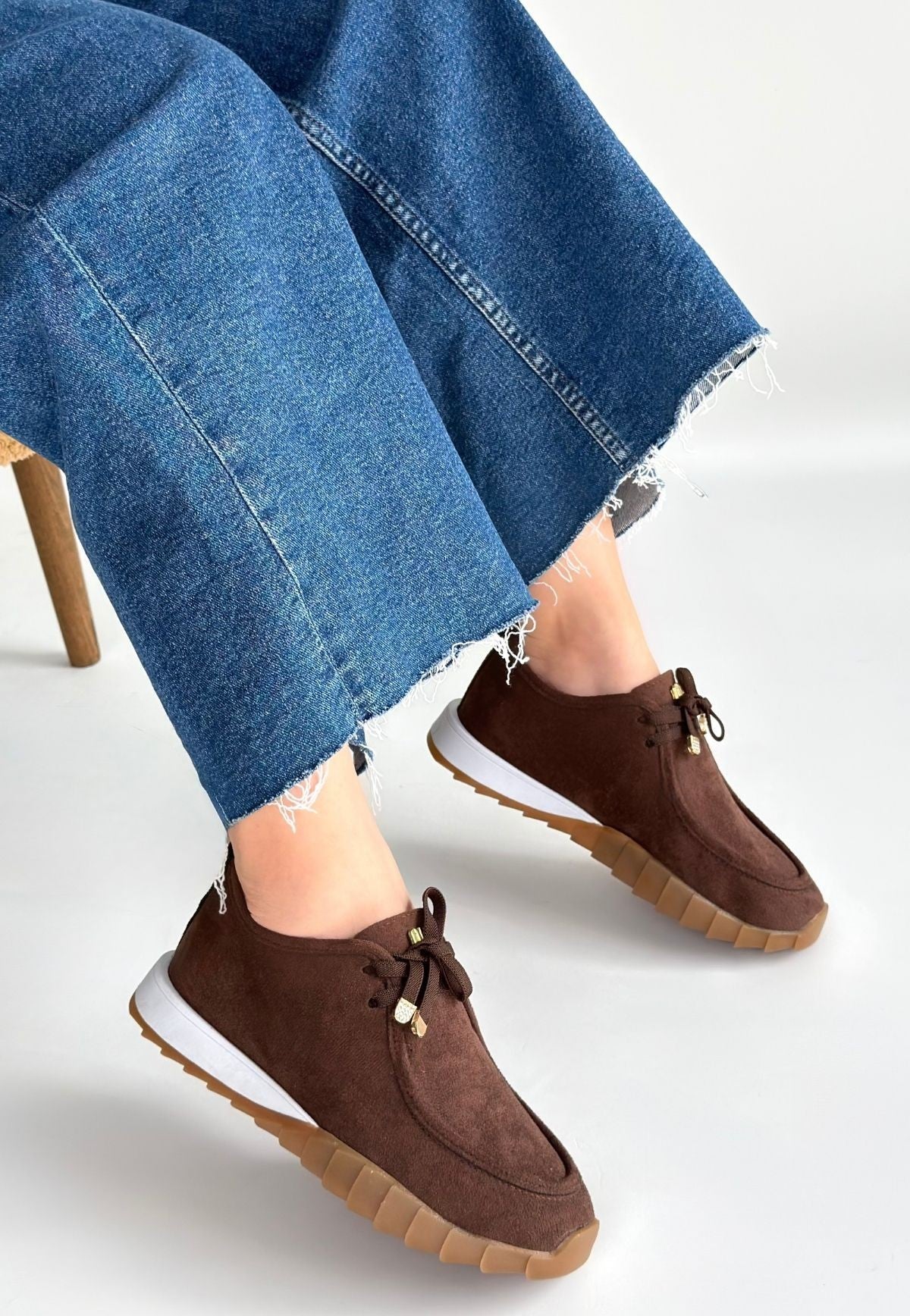 Sier Kadın Kahverengi Süet Bağcıklı Günlük Ayakkabı